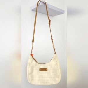 Le Voyage En Panier Women's NWT Ecru & Gold Canvas Crossbody Bag, Made In France